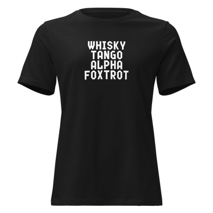 "Whisky Tango Alpha Foxtrot" printed on a black on an invisible / simulated body