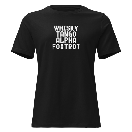 "Whisky Tango Alpha Foxtrot" printed on a black on an invisible / simulated body