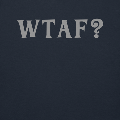 "WTAF?" printed on a navy blazer background