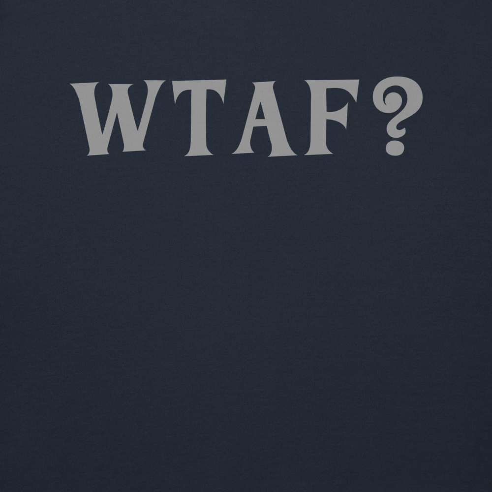 "WTAF?" printed on a navy blazer background