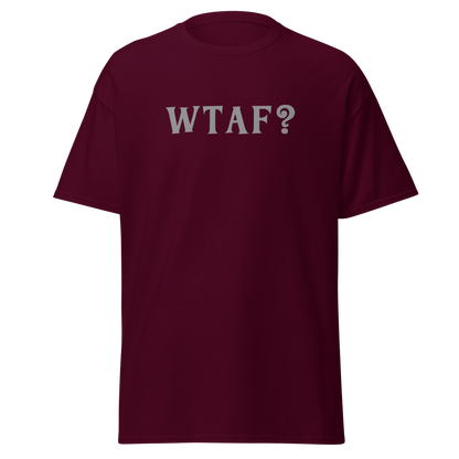 "WTAF?" printed on a maroon on an invisible body
