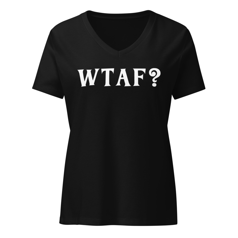 "WTAF?" printed on a solid black blend on an invisible / simulated body