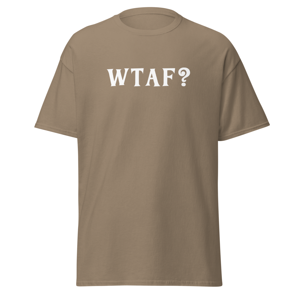 "WTAF?" printed on a brown savana on an invisible body