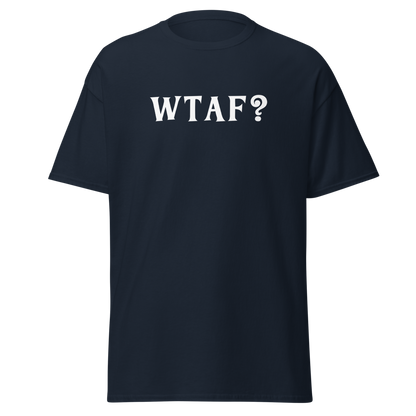 "WTAF?" printed on a navy on an invisible body