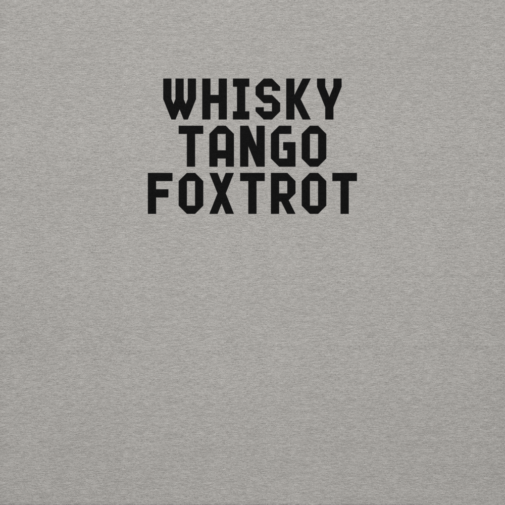 "Whisky Tango Foxtrot (What the f#ck)" printed on a carbon grey background