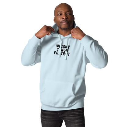 "Whisky Tango Foxtrot (What the f#ck)" printed on a sky blue unisex hoodie worn by a male