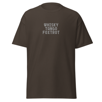 "Whisky Tango Foxtrot (What the f#ck)" printed on a dark chocolate on an invisible body