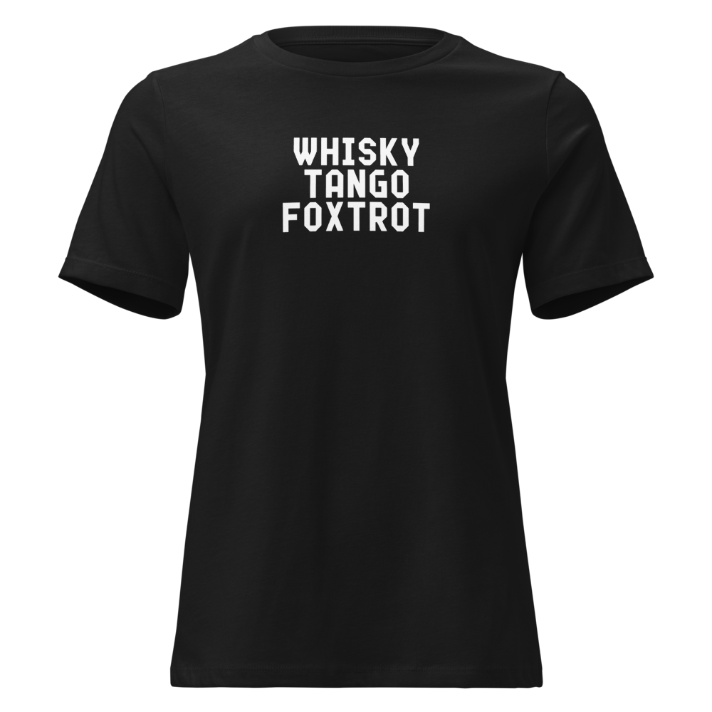 "Whisky Tango Foxtrot (What the f#ck)" printed on a black on an invisible / simulated body