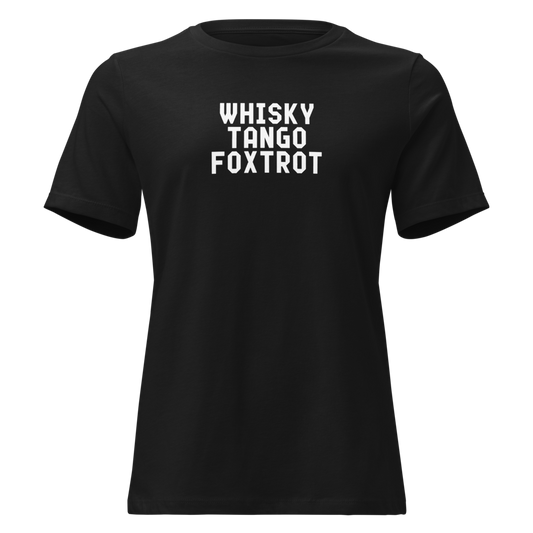 "Whisky Tango Foxtrot (What the f#ck)" printed on a black on an invisible / simulated body