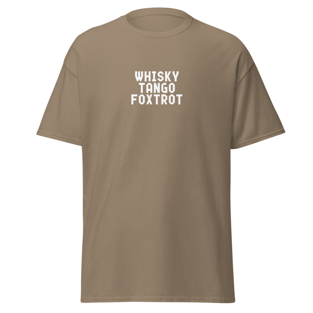 "Whisky Tango Foxtrot (What the f#ck)" printed on a brown savana on an invisible body