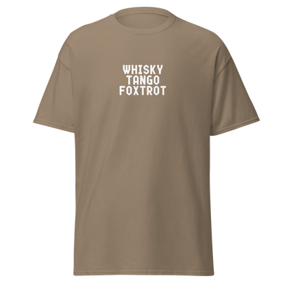 "Whisky Tango Foxtrot (What the f#ck)" printed on a brown savana on an invisible body