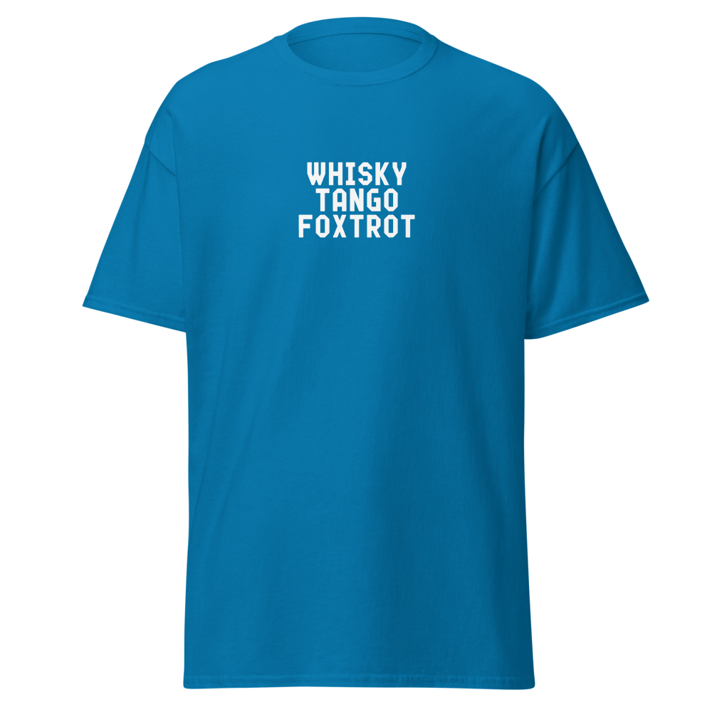 "Whisky Tango Foxtrot (What the f#ck)" printed on a sapphire on an invisible body