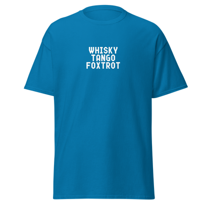 "Whisky Tango Foxtrot (What the f#ck)" printed on a sapphire on an invisible body