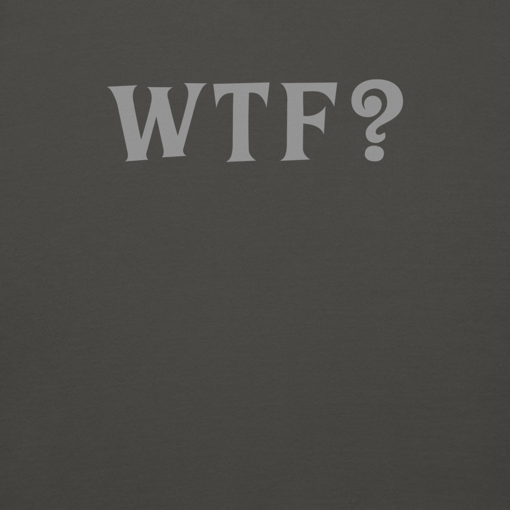 "WTF? (What the f#ck?)" printed on a vintage black background