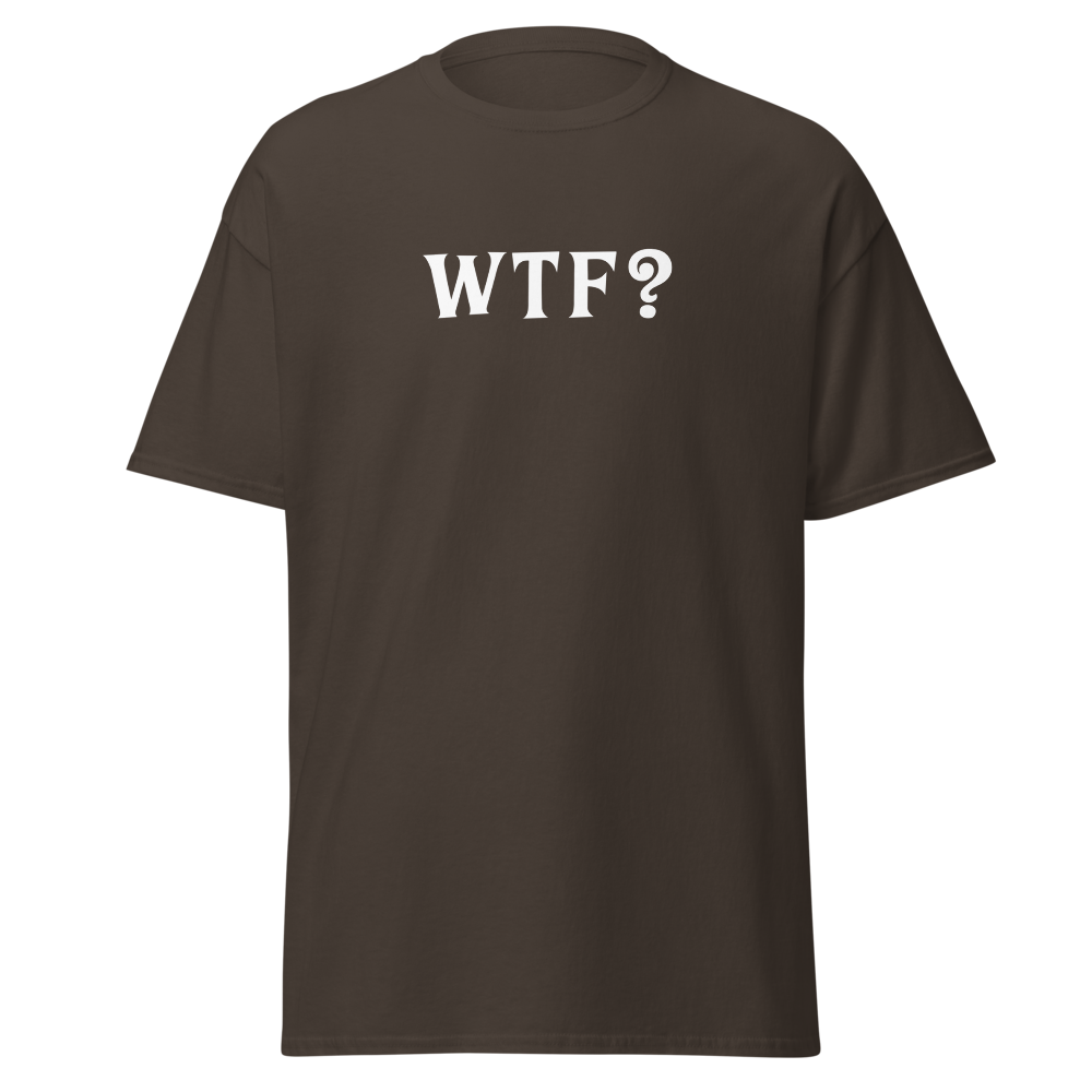 "WTF? (What the f#ck?)" printed on a dark chocolate on an invisible body