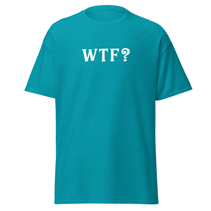 "WTF? (What the f#ck?)" printed on a tropical blue on an invisible body