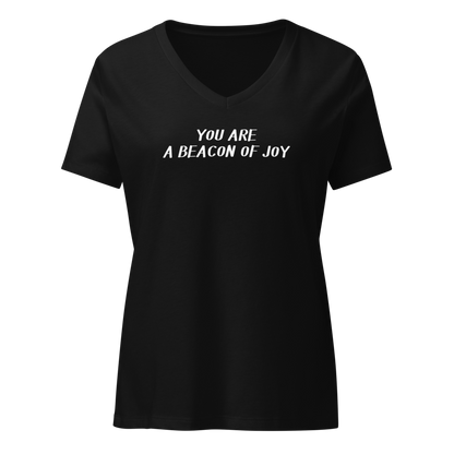 "You are a beacon of joy" printed on a solid black blend on an invisible / simulated body