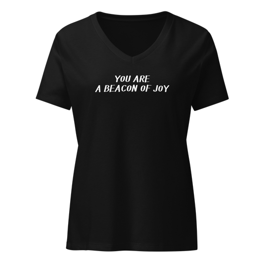 "You are a beacon of joy" printed on a solid black blend on an invisible / simulated body