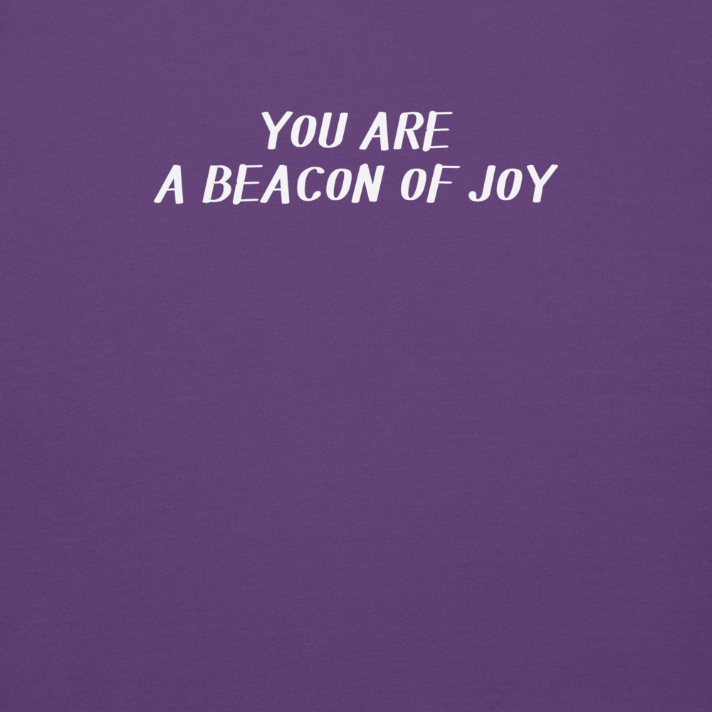 "You are a beacon of joy" printed on a purple background