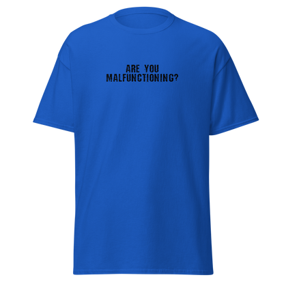 "Are you malfunctioning?" printed on a royal on an invisible body
