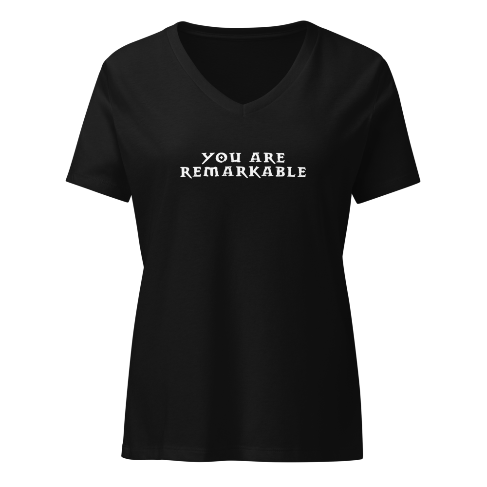 "You are remarkable" printed on a solid black blend on an invisible / simulated body