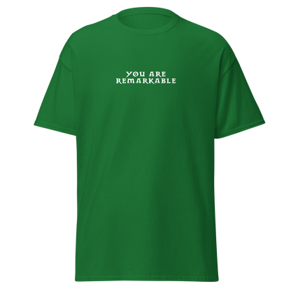"You are remarkable" printed on a turf green on an invisible body