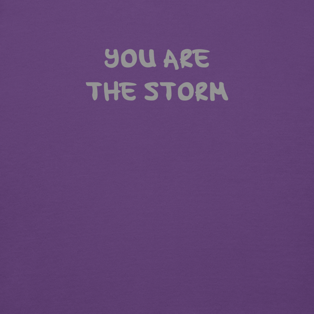 "You are the storm" printed on a purple background