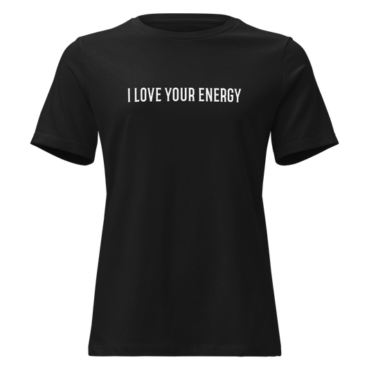 "I love your energy" printed on a black on an invisible / simulated body