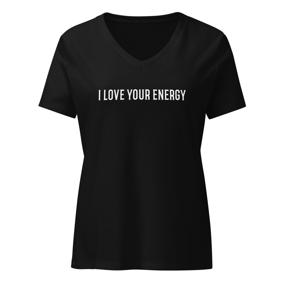 "I love your energy" printed on a solid black blend on an invisible / simulated body