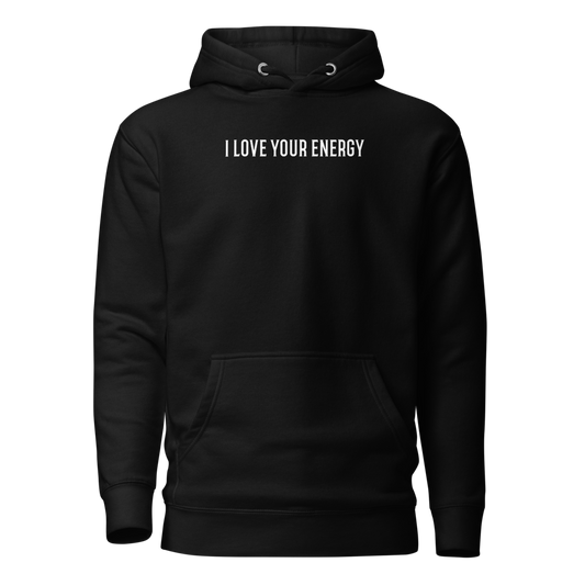"I love your energy" printed on a black on an invisible / simulated body